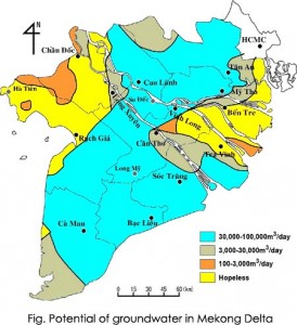 Fig.7 - Potenziale di sfruttamento dell'acqua freatica nel Delta del Mekong